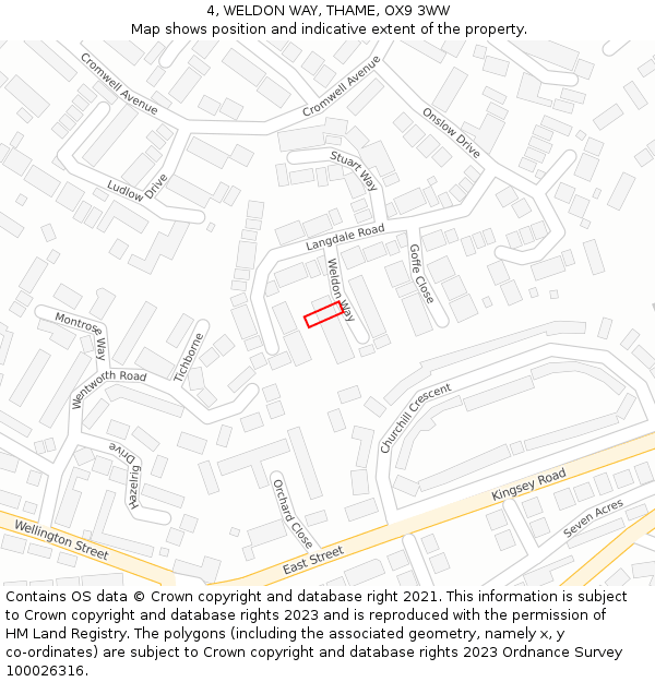 4, WELDON WAY, THAME, OX9 3WW: Location map and indicative extent of plot