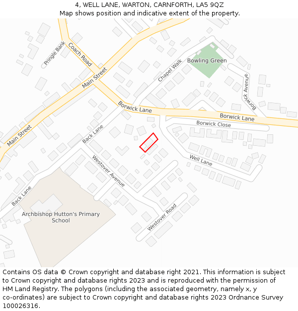 4, WELL LANE, WARTON, CARNFORTH, LA5 9QZ: Location map and indicative extent of plot