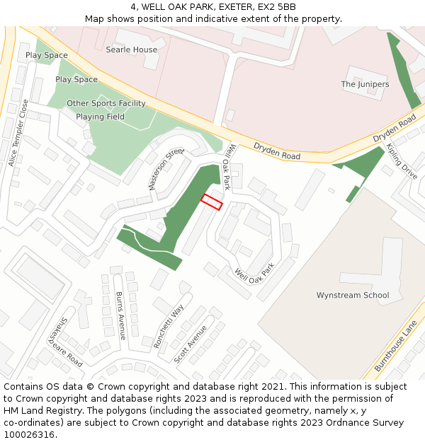 4, WELL OAK PARK, EXETER, EX2 5BB: Location map and indicative extent of plot