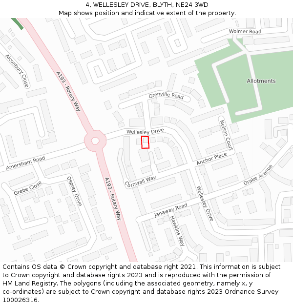 4, WELLESLEY DRIVE, BLYTH, NE24 3WD: Location map and indicative extent of plot