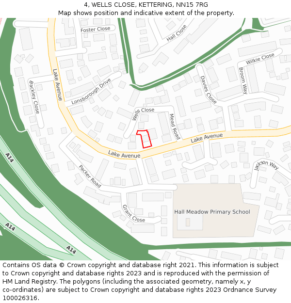 4, WELLS CLOSE, KETTERING, NN15 7RG: Location map and indicative extent of plot