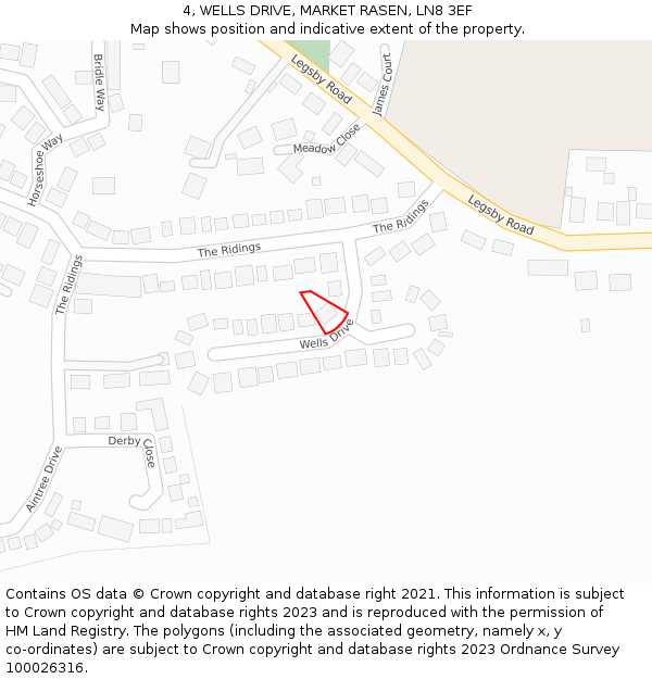 4, WELLS DRIVE, MARKET RASEN, LN8 3EF: Location map and indicative extent of plot