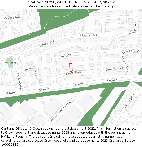 4, WELWYN CLOSE, CASTLETOWN, SUNDERLAND, SR5 3JZ: Location map and indicative extent of plot