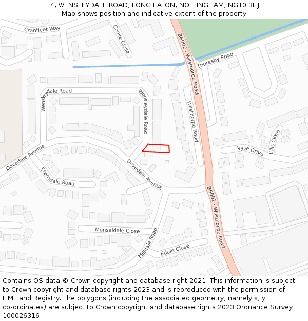 4, WENSLEYDALE ROAD, LONG EATON, NOTTINGHAM, NG10 3HJ: Location map and indicative extent of plot