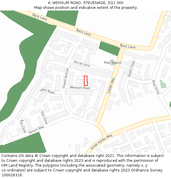 4, WENSUM ROAD, STEVENAGE, SG1 3XX: Location map and indicative extent of plot