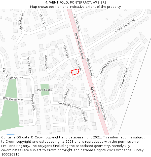 4, WENT FOLD, PONTEFRACT, WF8 3RE: Location map and indicative extent of plot