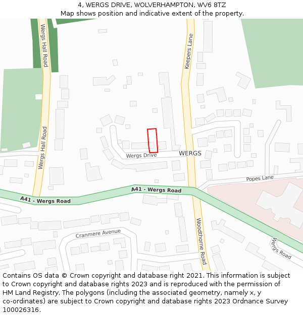 4, WERGS DRIVE, WOLVERHAMPTON, WV6 8TZ: Location map and indicative extent of plot