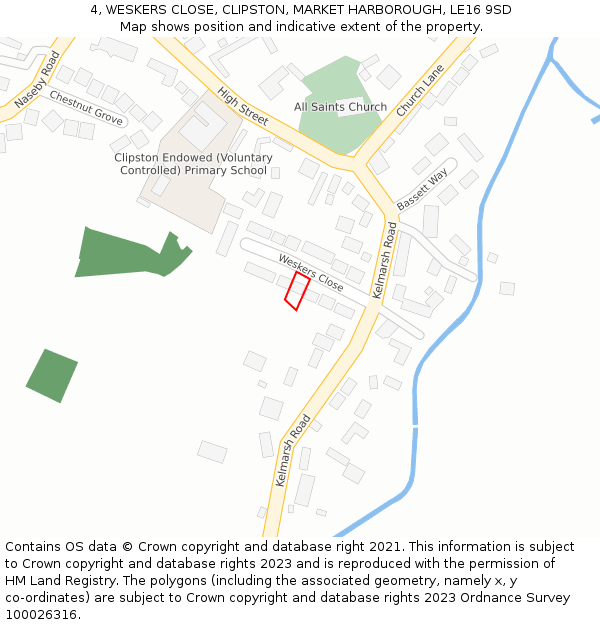 4, WESKERS CLOSE, CLIPSTON, MARKET HARBOROUGH, LE16 9SD: Location map and indicative extent of plot