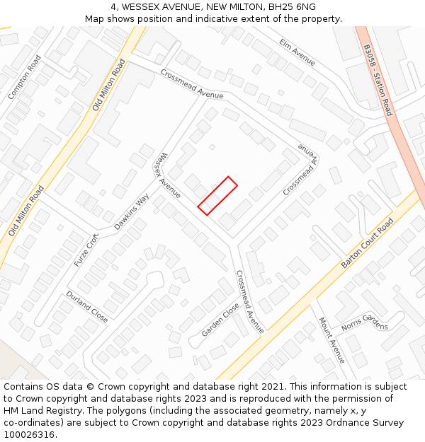 4, WESSEX AVENUE, NEW MILTON, BH25 6NG: Location map and indicative extent of plot