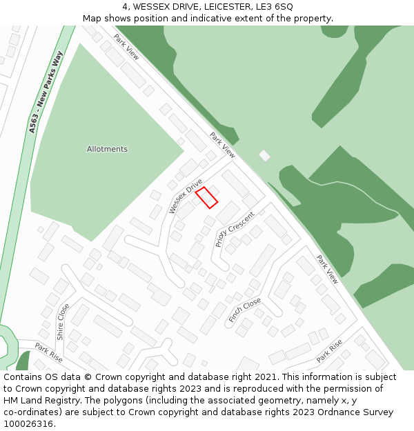 4, WESSEX DRIVE, LEICESTER, LE3 6SQ: Location map and indicative extent of plot