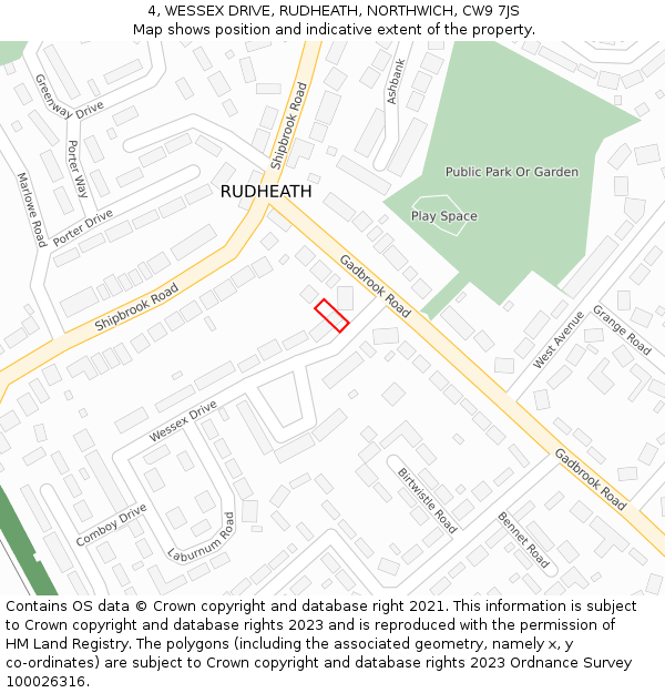 4, WESSEX DRIVE, RUDHEATH, NORTHWICH, CW9 7JS: Location map and indicative extent of plot
