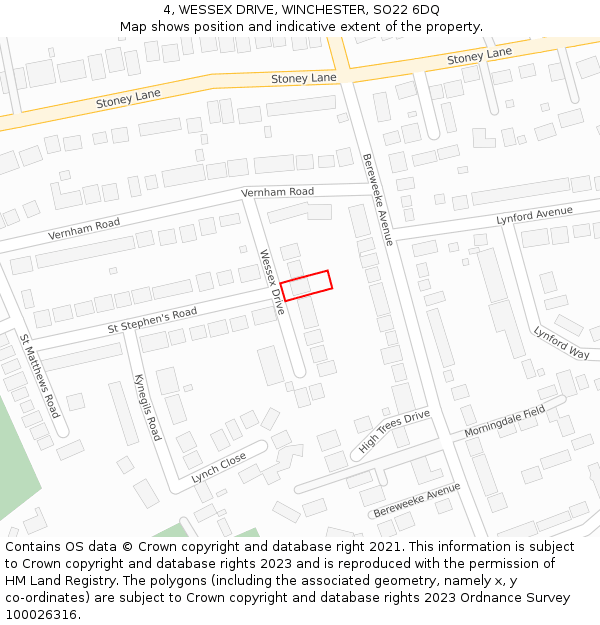 4, WESSEX DRIVE, WINCHESTER, SO22 6DQ: Location map and indicative extent of plot