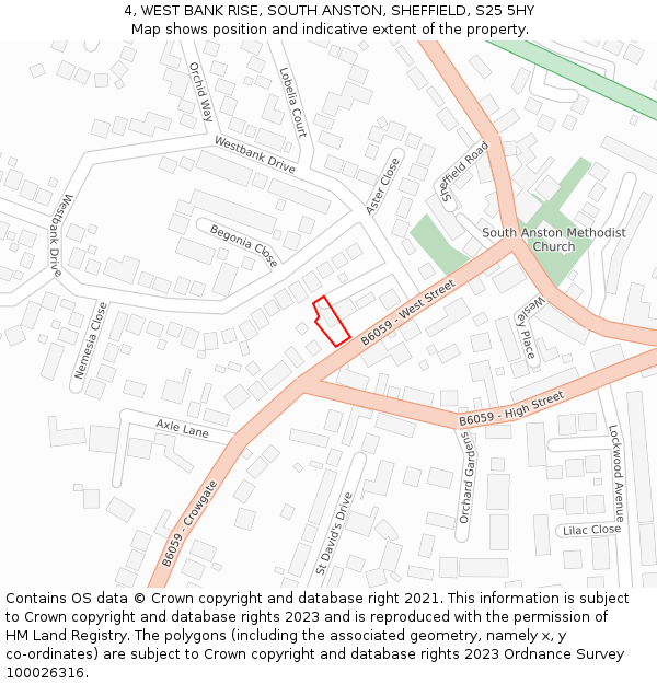 4, WEST BANK RISE, SOUTH ANSTON, SHEFFIELD, S25 5HY: Location map and indicative extent of plot