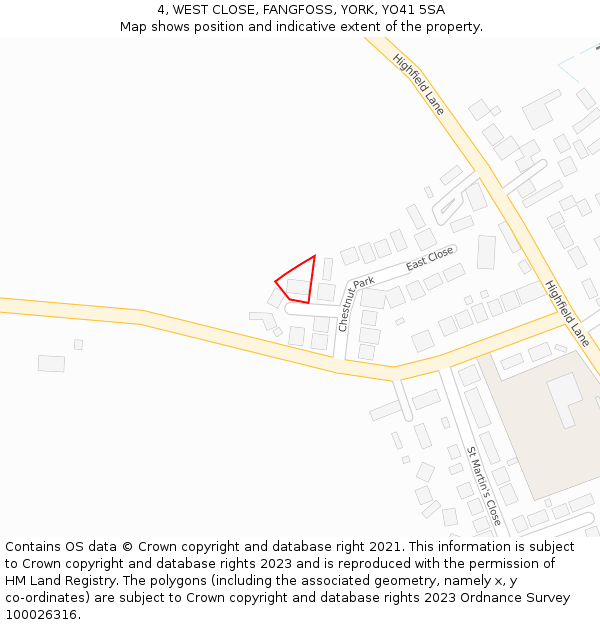 4, WEST CLOSE, FANGFOSS, YORK, YO41 5SA: Location map and indicative extent of plot