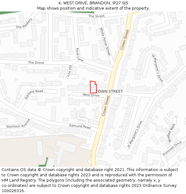 4, WEST DRIVE, BRANDON, IP27 0JS: Location map and indicative extent of plot