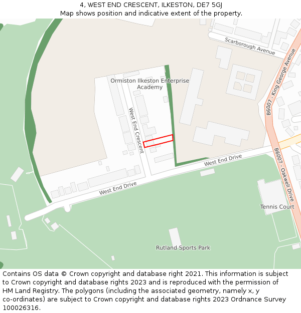 4, WEST END CRESCENT, ILKESTON, DE7 5GJ: Location map and indicative extent of plot