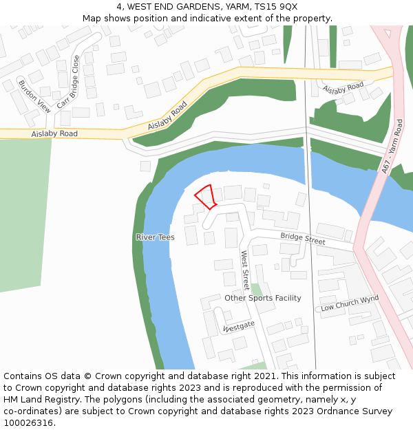 4, WEST END GARDENS, YARM, TS15 9QX: Location map and indicative extent of plot