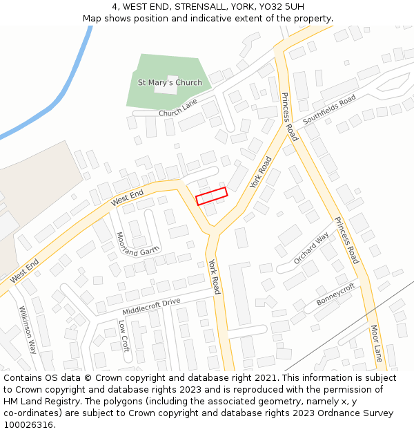 4, WEST END, STRENSALL, YORK, YO32 5UH: Location map and indicative extent of plot