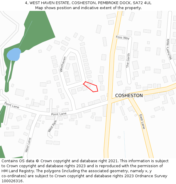 4, WEST HAVEN ESTATE, COSHESTON, PEMBROKE DOCK, SA72 4UL: Location map and indicative extent of plot