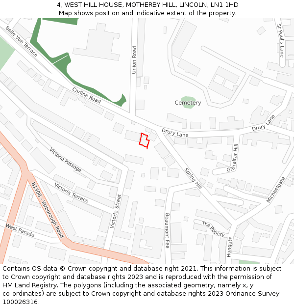 4, WEST HILL HOUSE, MOTHERBY HILL, LINCOLN, LN1 1HD: Location map and indicative extent of plot