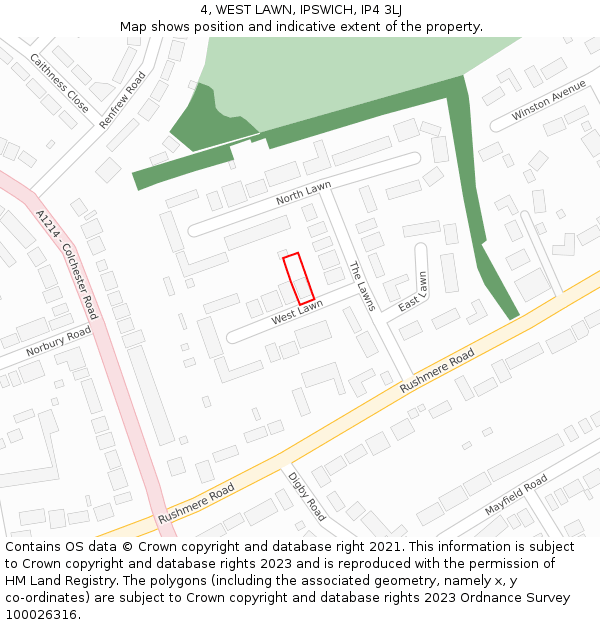 4, WEST LAWN, IPSWICH, IP4 3LJ: Location map and indicative extent of plot