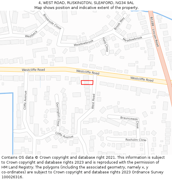 4, WEST ROAD, RUSKINGTON, SLEAFORD, NG34 9AL: Location map and indicative extent of plot