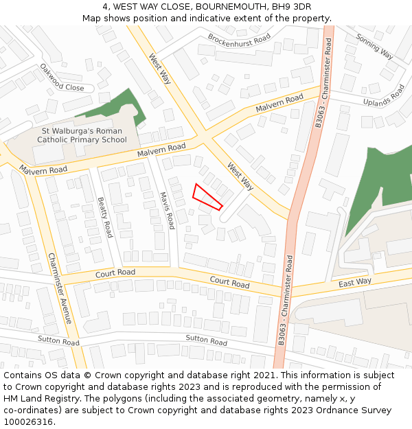 4, WEST WAY CLOSE, BOURNEMOUTH, BH9 3DR: Location map and indicative extent of plot