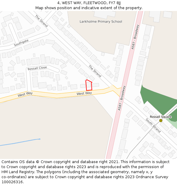 4, WEST WAY, FLEETWOOD, FY7 8JJ: Location map and indicative extent of plot