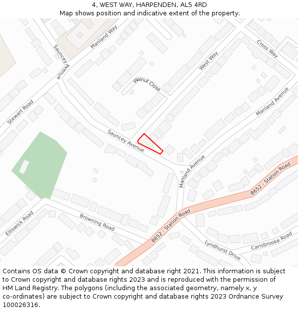 4, WEST WAY, HARPENDEN, AL5 4RD: Location map and indicative extent of plot