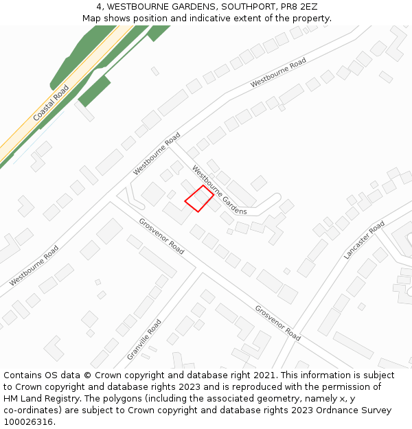 4, WESTBOURNE GARDENS, SOUTHPORT, PR8 2EZ: Location map and indicative extent of plot