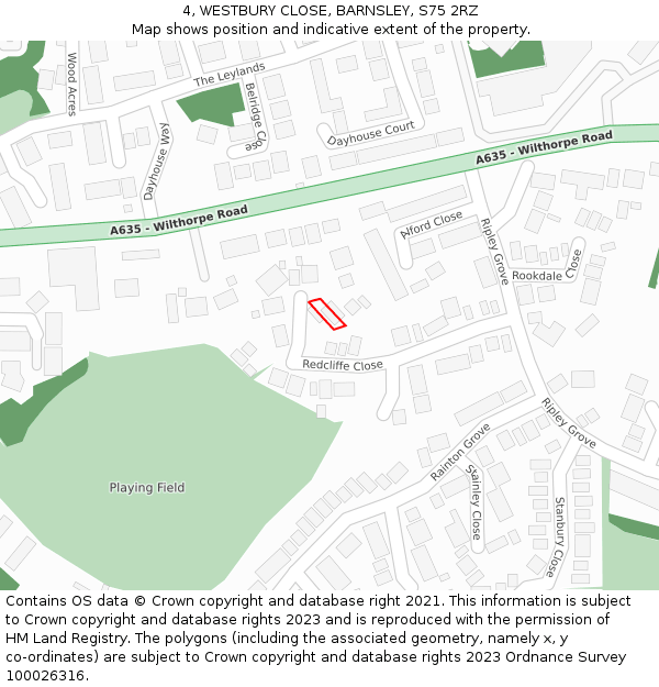4, WESTBURY CLOSE, BARNSLEY, S75 2RZ: Location map and indicative extent of plot