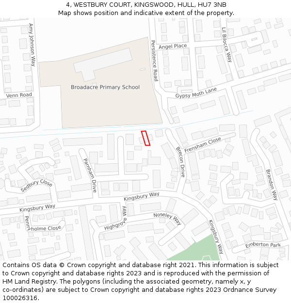 4, WESTBURY COURT, KINGSWOOD, HULL, HU7 3NB: Location map and indicative extent of plot