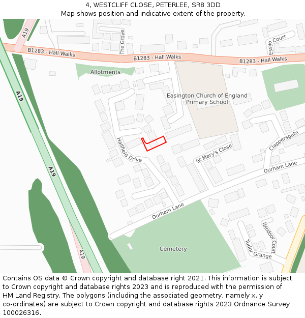 4, WESTCLIFF CLOSE, PETERLEE, SR8 3DD: Location map and indicative extent of plot