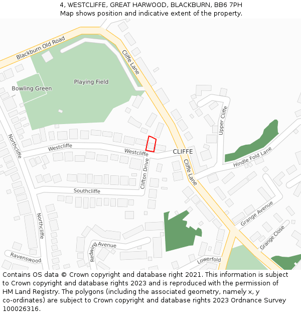 4, WESTCLIFFE, GREAT HARWOOD, BLACKBURN, BB6 7PH: Location map and indicative extent of plot