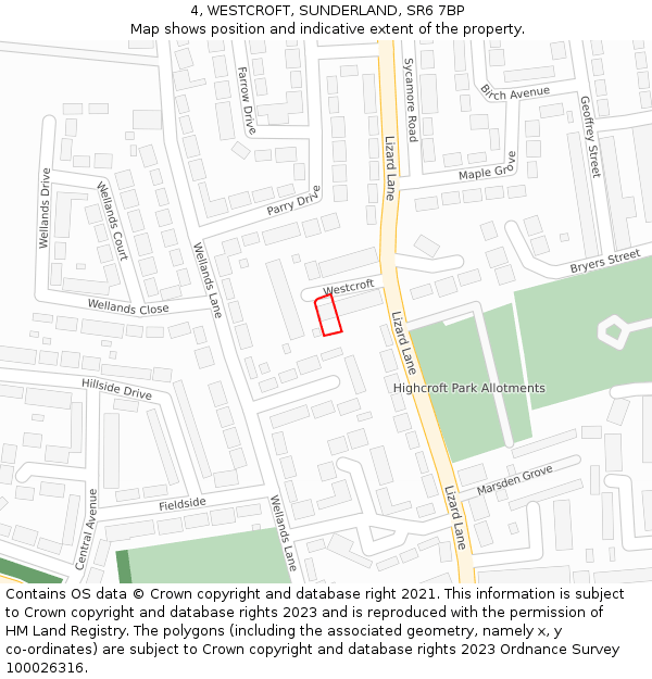 4, WESTCROFT, SUNDERLAND, SR6 7BP: Location map and indicative extent of plot
