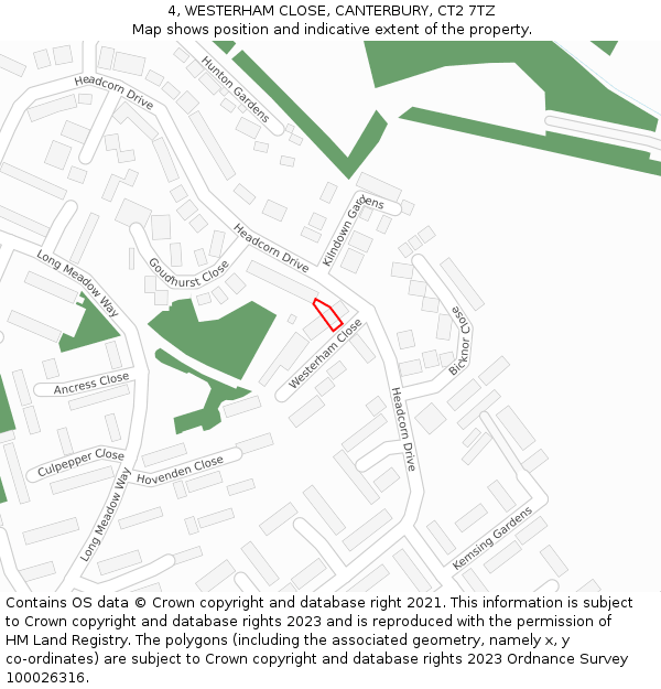 4, WESTERHAM CLOSE, CANTERBURY, CT2 7TZ: Location map and indicative extent of plot