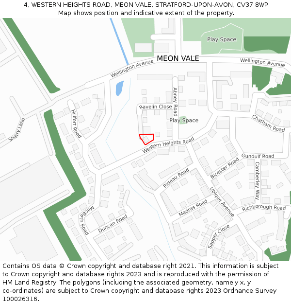 4, WESTERN HEIGHTS ROAD, MEON VALE, STRATFORD-UPON-AVON, CV37 8WP: Location map and indicative extent of plot