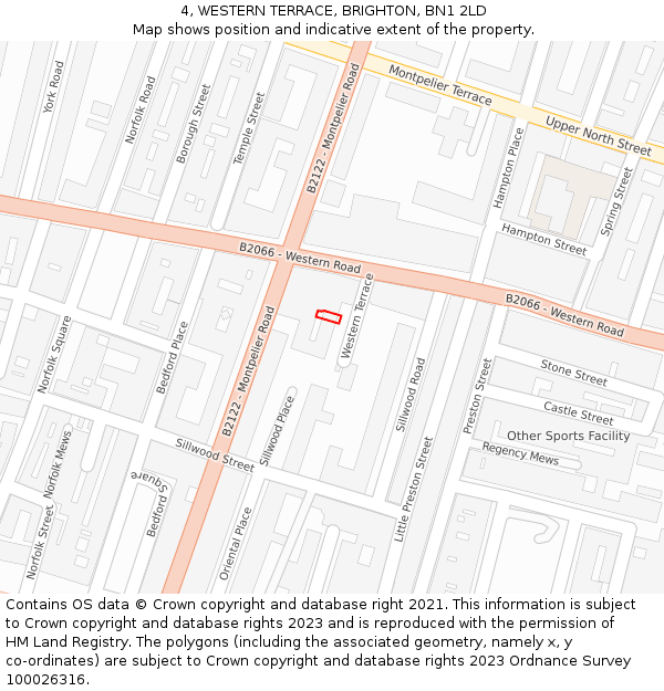 4, WESTERN TERRACE, BRIGHTON, BN1 2LD: Location map and indicative extent of plot