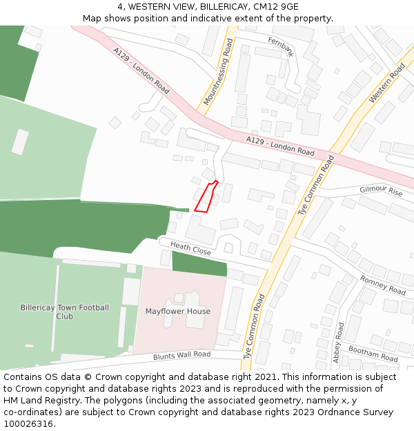 4, WESTERN VIEW, BILLERICAY, CM12 9GE: Location map and indicative extent of plot