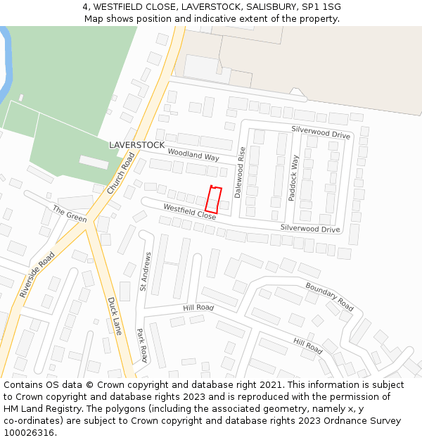 4, WESTFIELD CLOSE, LAVERSTOCK, SALISBURY, SP1 1SG: Location map and indicative extent of plot