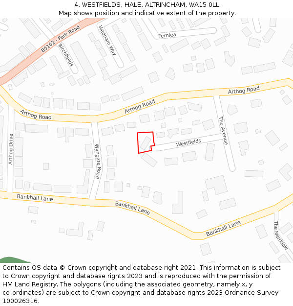 4, WESTFIELDS, HALE, ALTRINCHAM, WA15 0LL: Location map and indicative extent of plot