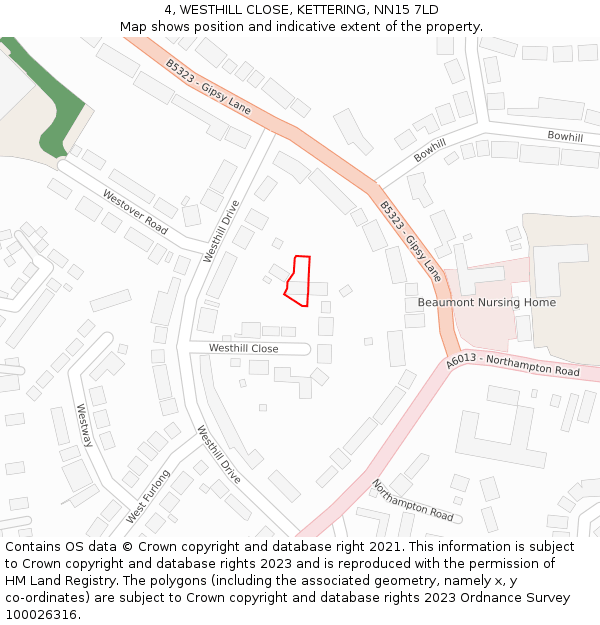 4, WESTHILL CLOSE, KETTERING, NN15 7LD: Location map and indicative extent of plot