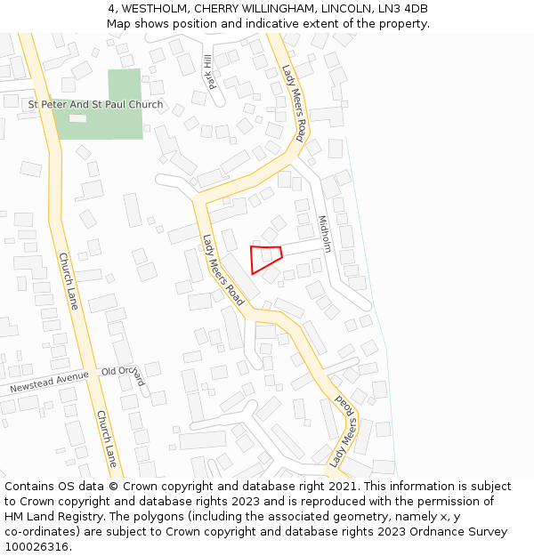 4, WESTHOLM, CHERRY WILLINGHAM, LINCOLN, LN3 4DB: Location map and indicative extent of plot