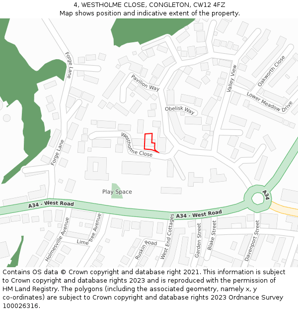 4, WESTHOLME CLOSE, CONGLETON, CW12 4FZ: Location map and indicative extent of plot