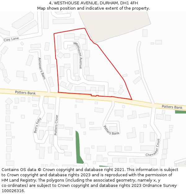 4, WESTHOUSE AVENUE, DURHAM, DH1 4FH: Location map and indicative extent of plot