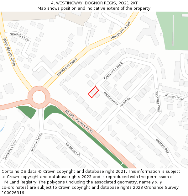 4, WESTINGWAY, BOGNOR REGIS, PO21 2XT: Location map and indicative extent of plot