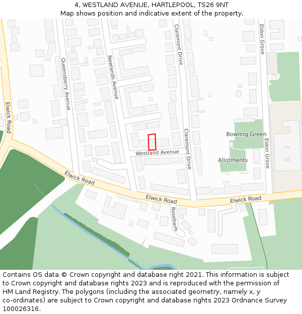 4, WESTLAND AVENUE, HARTLEPOOL, TS26 9NT: Location map and indicative extent of plot