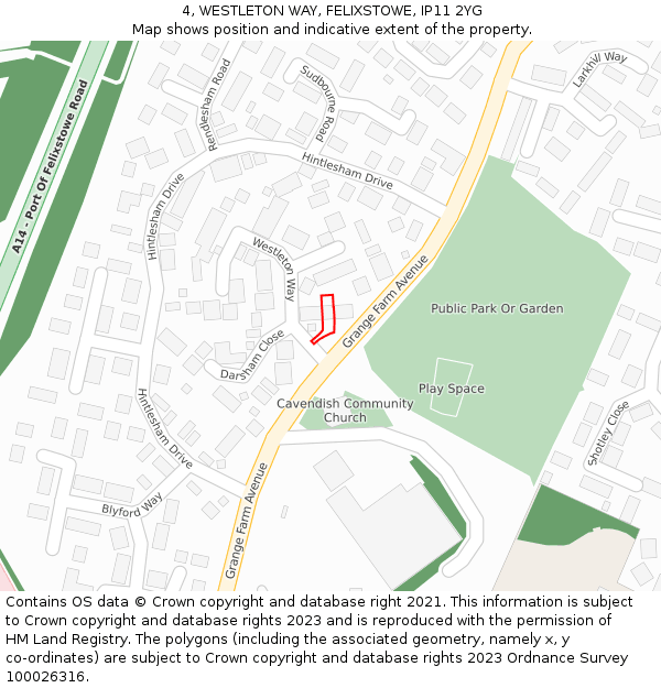4, WESTLETON WAY, FELIXSTOWE, IP11 2YG: Location map and indicative extent of plot