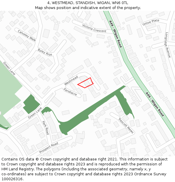 4, WESTMEAD, STANDISH, WIGAN, WN6 0TL: Location map and indicative extent of plot