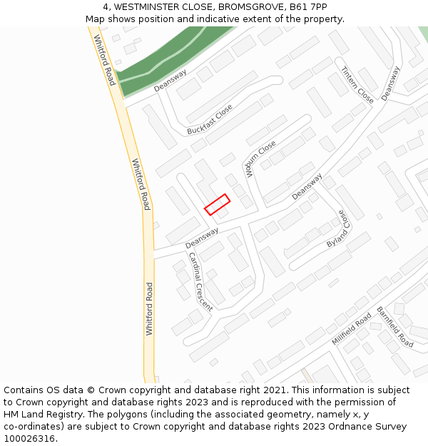 4, WESTMINSTER CLOSE, BROMSGROVE, B61 7PP: Location map and indicative extent of plot